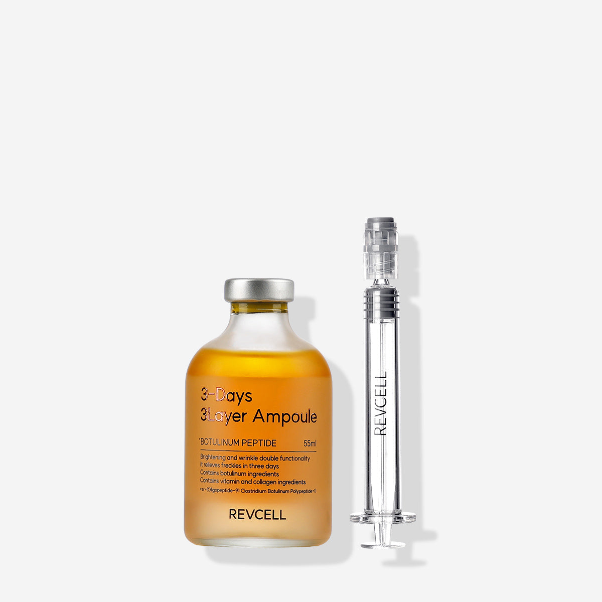 Revceell Ampoule bottle and syringe on a white background